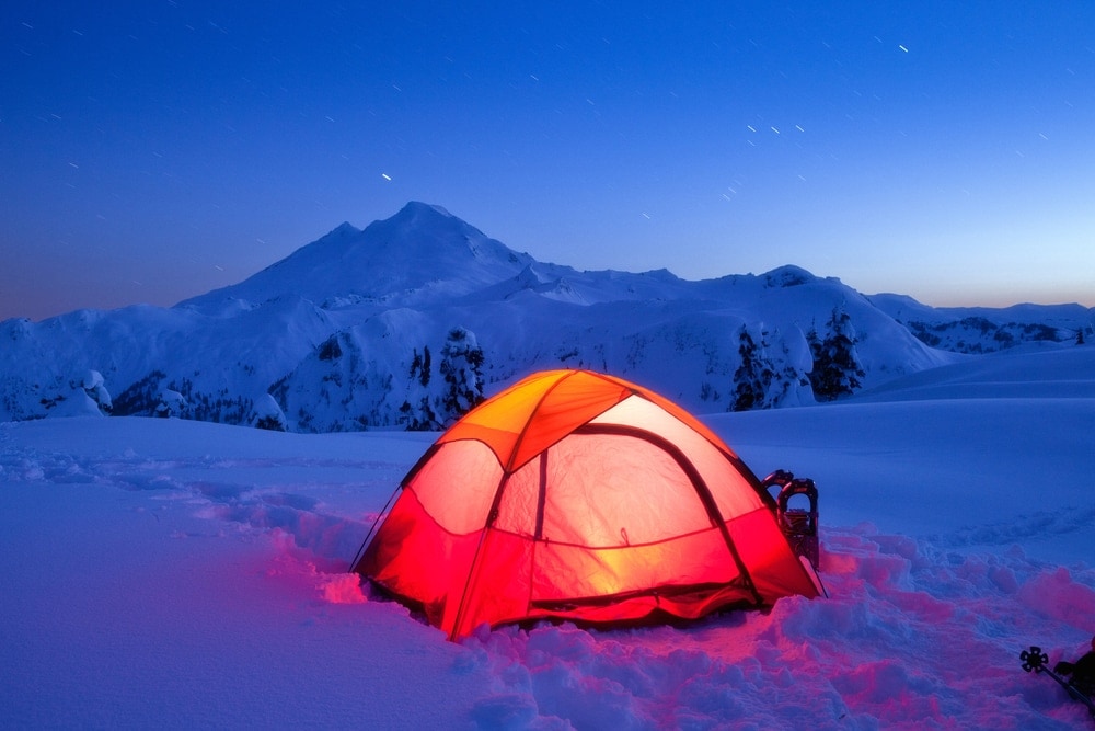 Tent in the snow ground