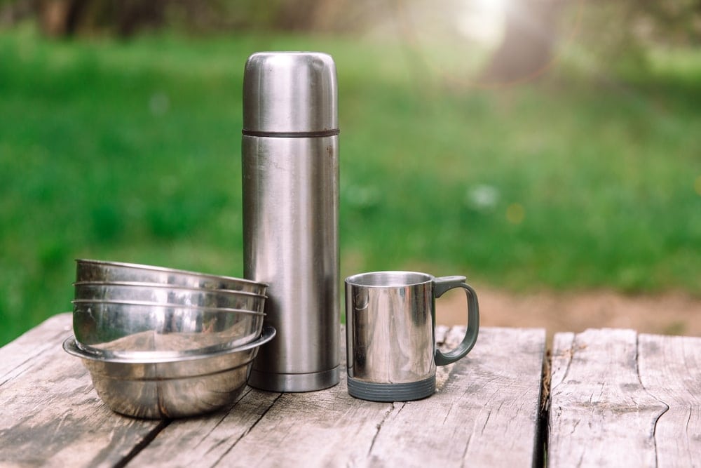 Stainless kitchenware, mug and water bottle for camping