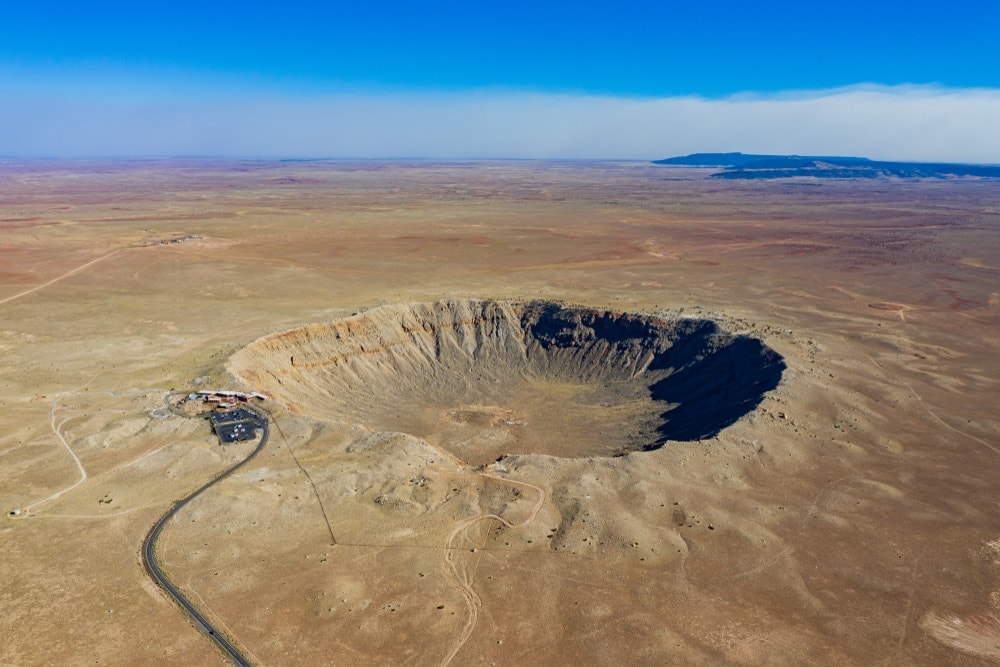 Aerial view of the crater caused by an impact event also known as asteroid impact