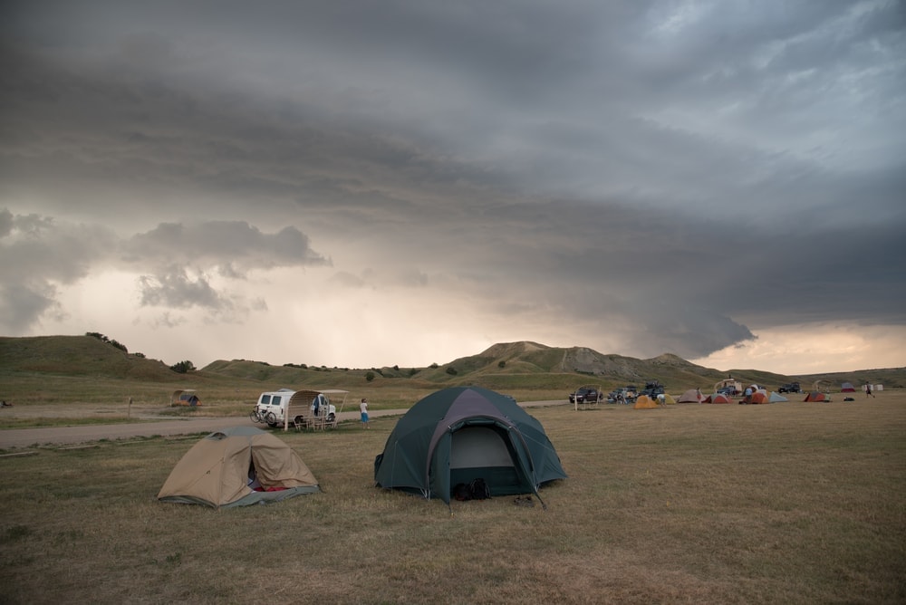 Campground full with campers with coming thunderstorm