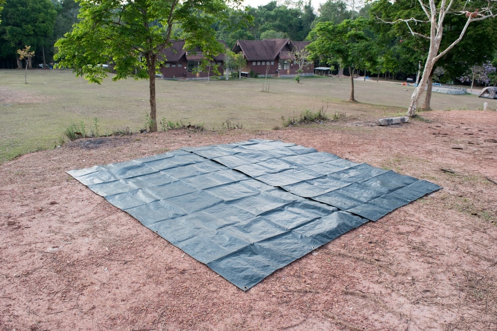 Ground sheet on a dry ground for camping