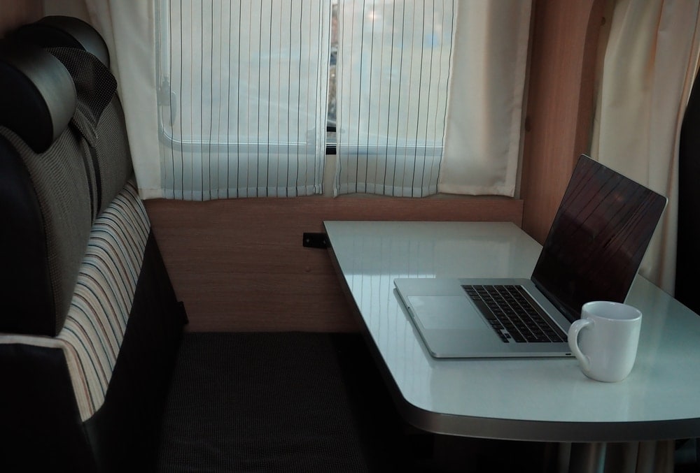 Work station with laptop inside an RV