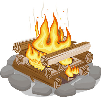 Icon of a log cabin campfire