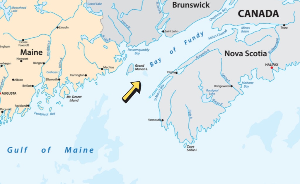 Funnel shaped Bay of fundy map