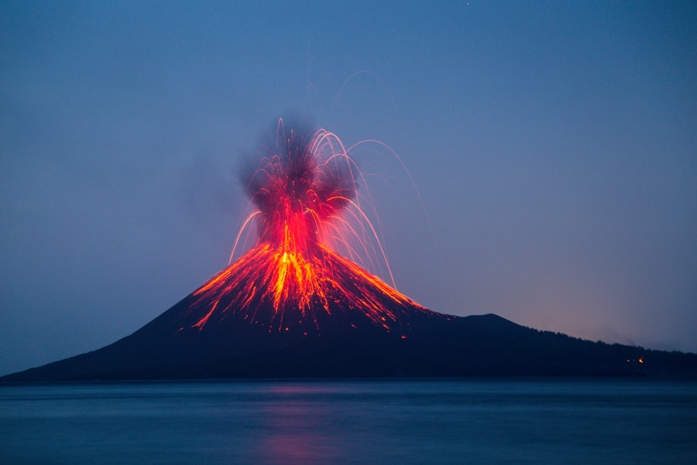 Volcanic eruption with flowing lava
