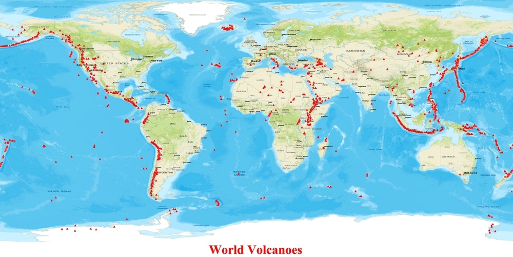 World map for volcanoes