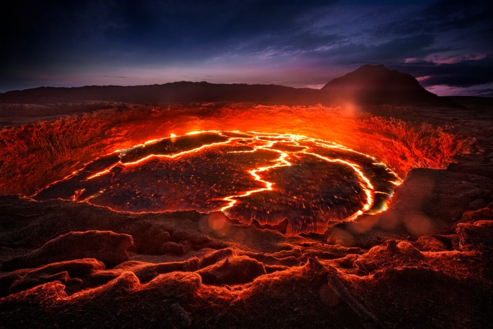 a liquid lava in a shield volcano