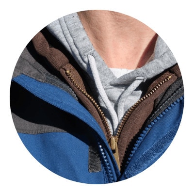 Close up photo of layering jackets for winter hiking