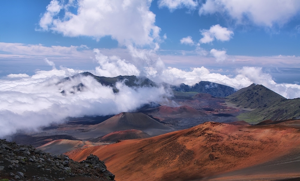 Aerial view of volcanoes in Hawai’i Volcanoes National Park, Hawai’i