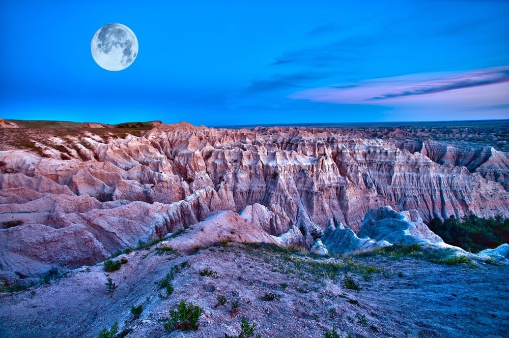 full moon at one of the US national parks, Badlands National Park