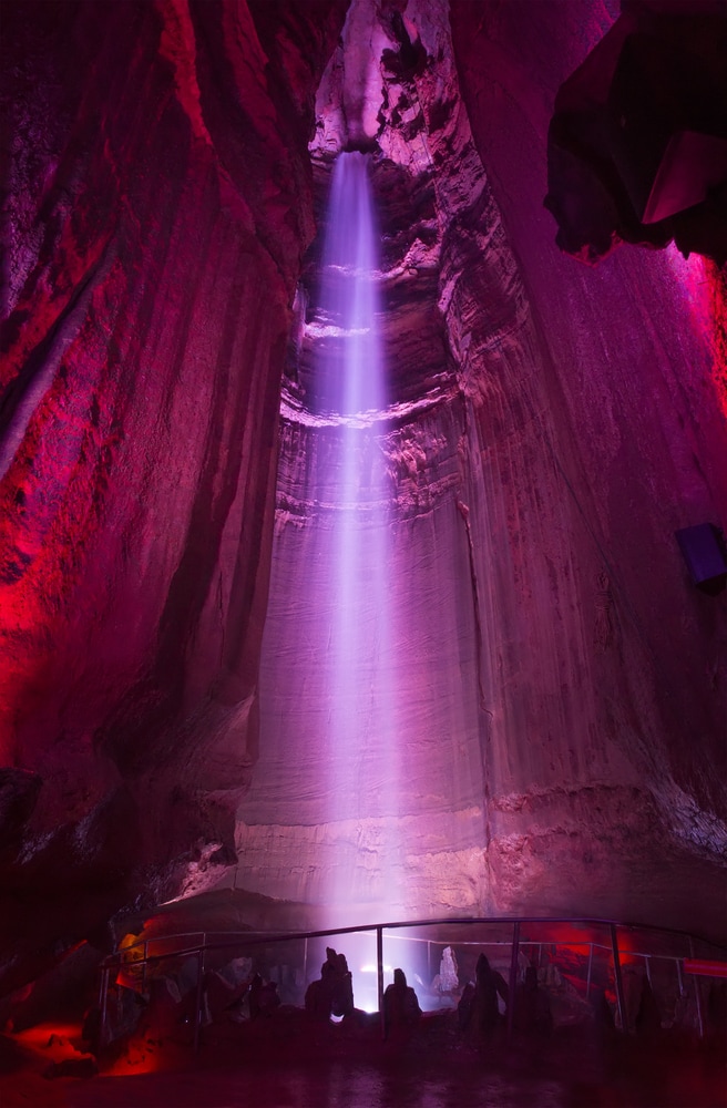 view of a Tennessee waterfalls , the Ruby Falls is an underground waterfall located within Lookout Mountain, near Chattanooga, TN