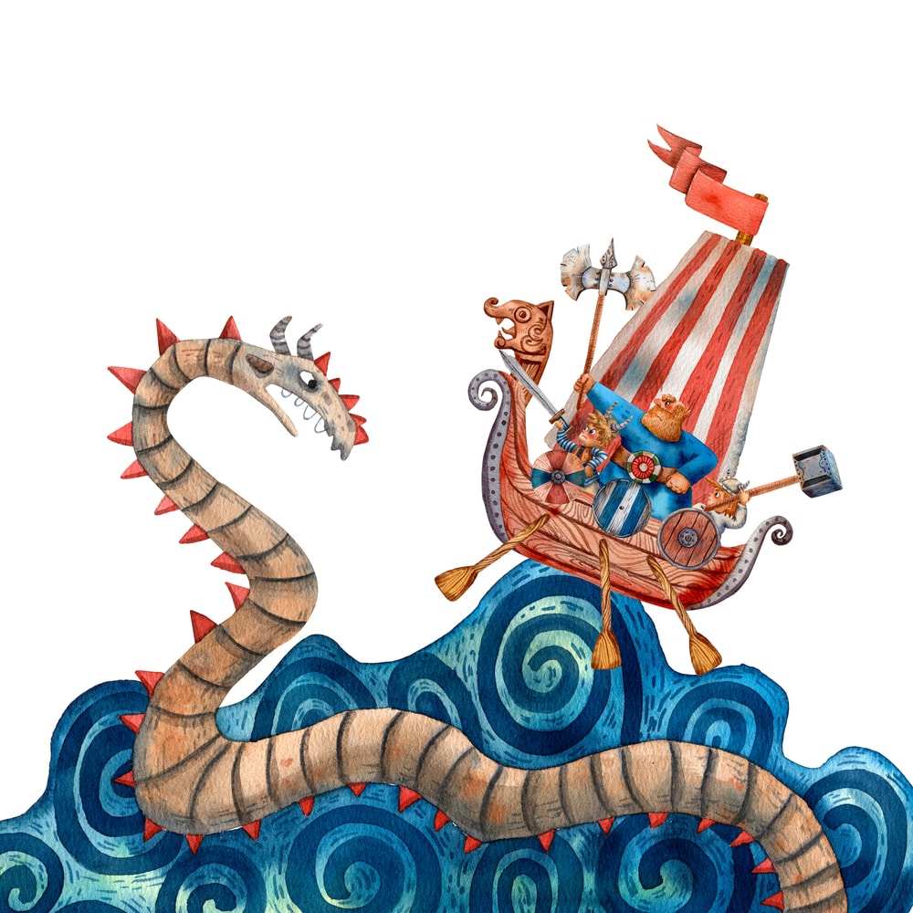 illustration of the mystical sea creature Jormungand 