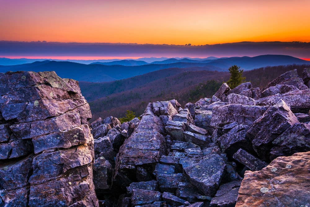 Sunrise over the Blue Ridge Mountains Shenandoah National Park, Virginia.