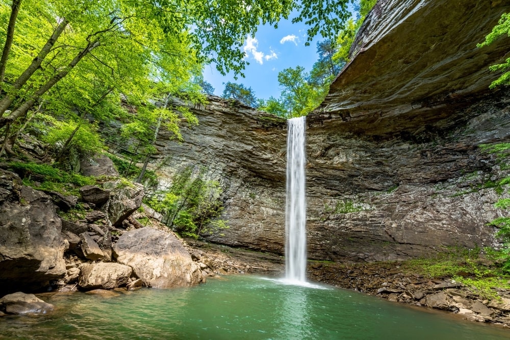 scenic view of a waterfalls in Tennessee, the Ozone Falls in Cumberland County, TN