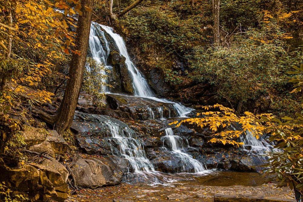 View of one of the waterfalls in Tennesee, the Laurel Falls located in the Great Smoky Mountains