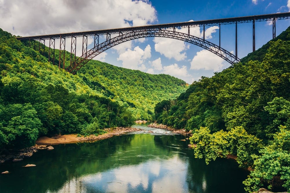 scenic view of the New River Gorge Bridge at New River National Park in southern West Virginia