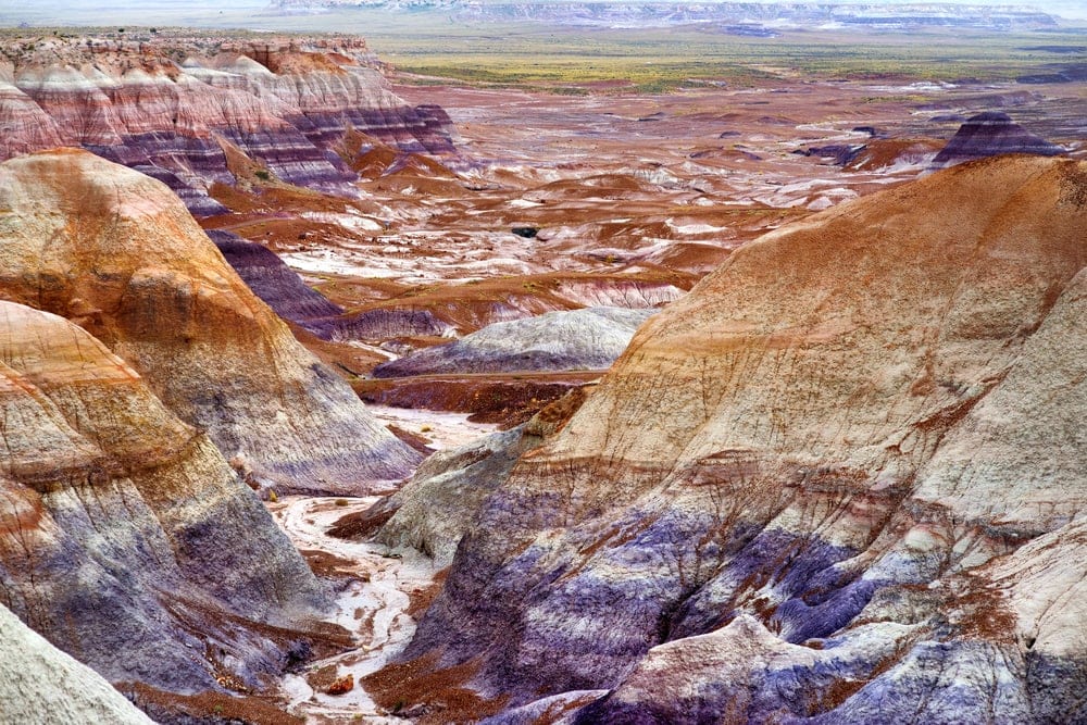 purple stripes sandstone formations at the Blue Mesa badlands in Petrified forest national park