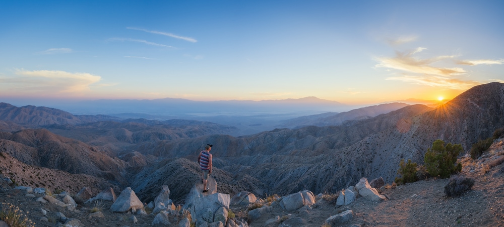 Man watching the sunset at Keys View in Joshua Tree National Park