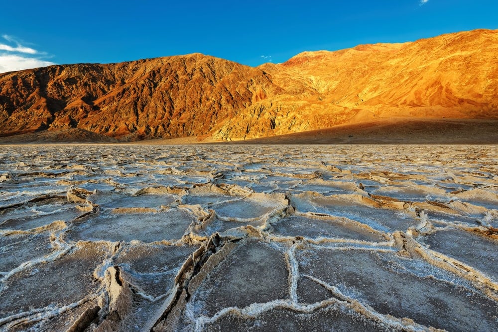 The badwater basin at Death Valley National Park at sunset