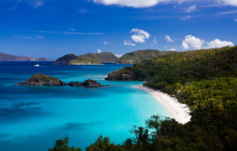 aerial view of the Trunk Bay on the Caribbean island of St John in the US Virgin Islands