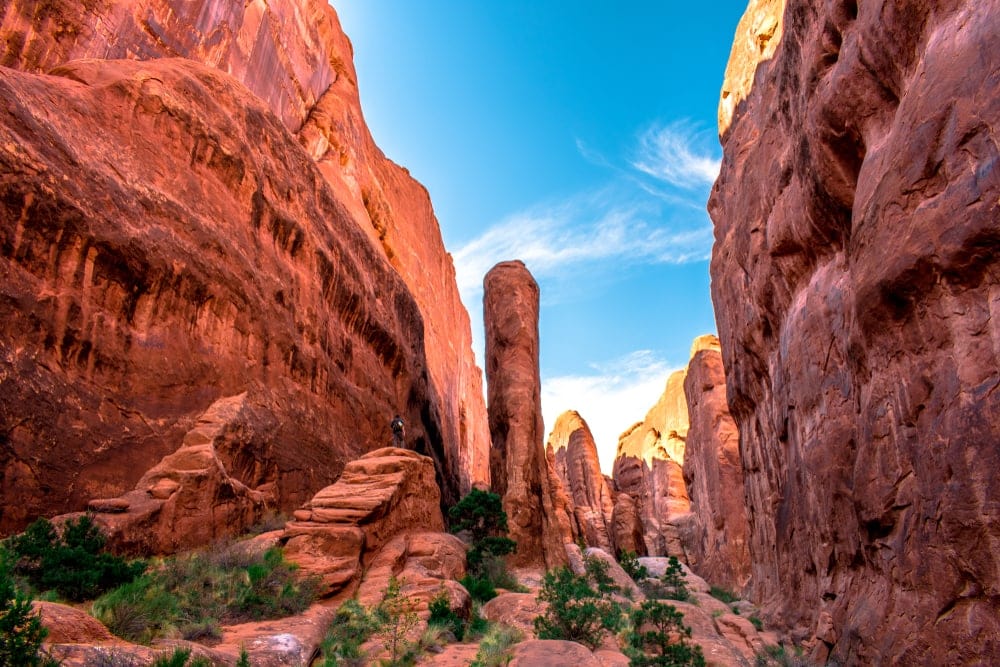 Rock formations in Fiery Furnace at Arches National Park
