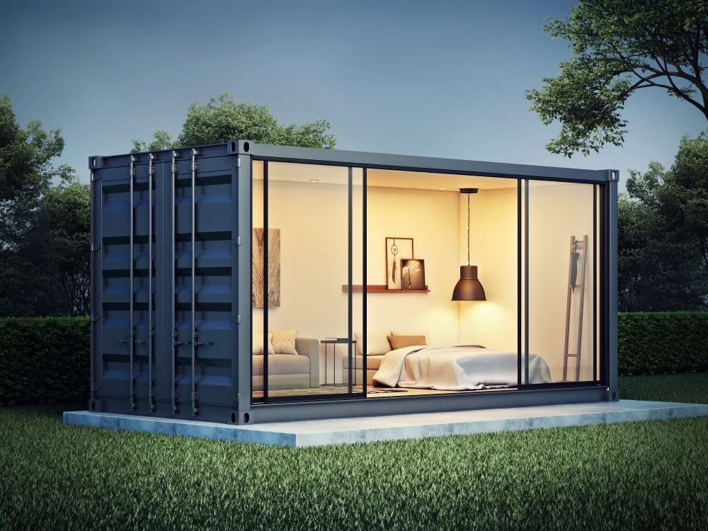 Container room illustrated on the green grass