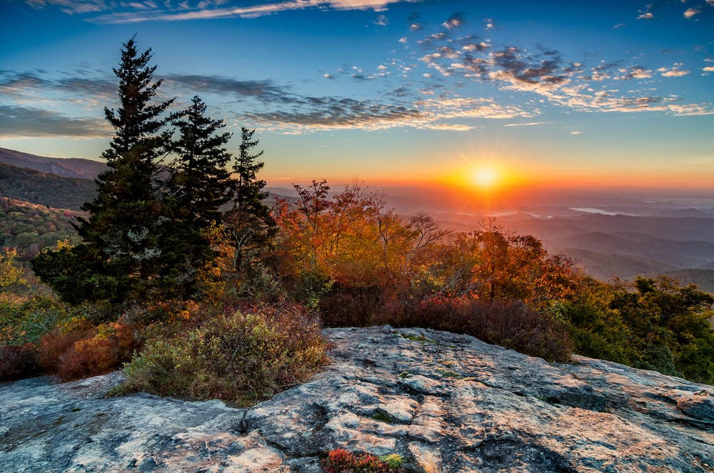 Top of a mountain view of blue ridge mountain in Virginia
