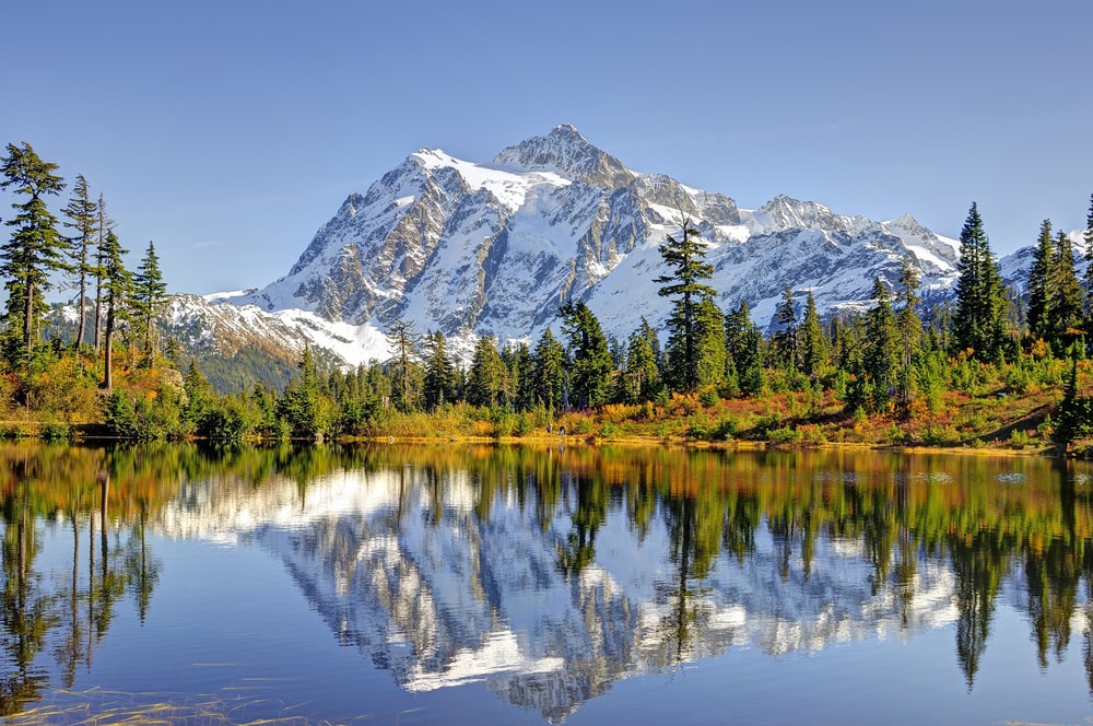 Mount Shuksan in Washington with clear reflection of it in River