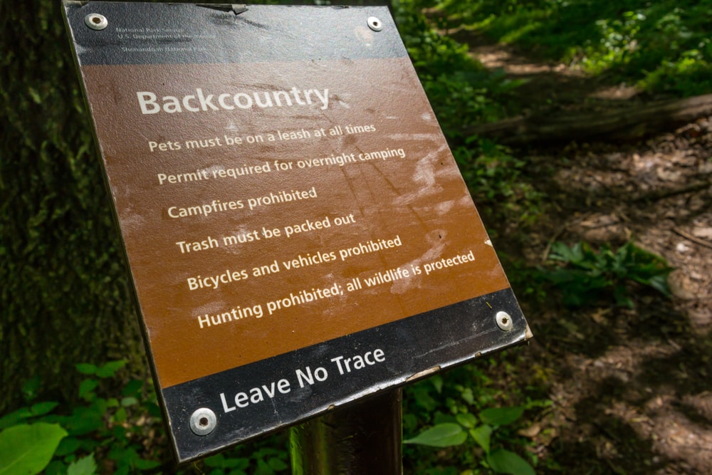 leave no trace information for hikers and campers entering the Appalachian Trail in Shenandoah National Park
