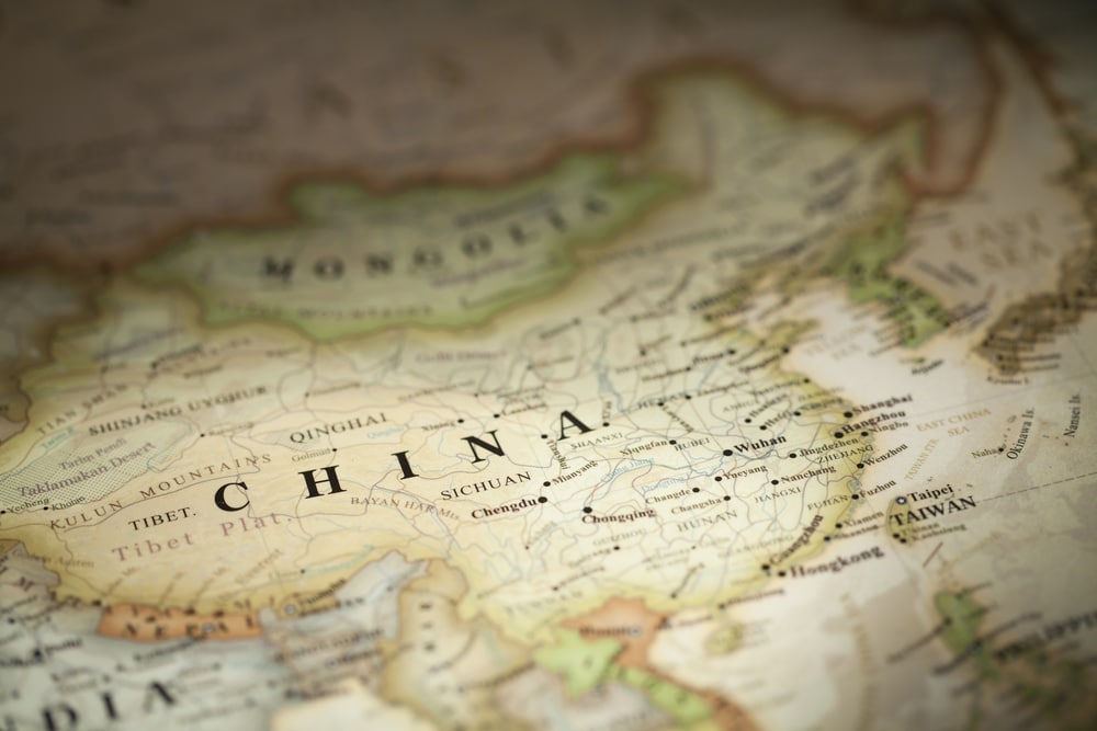 Focused shot of the map of China