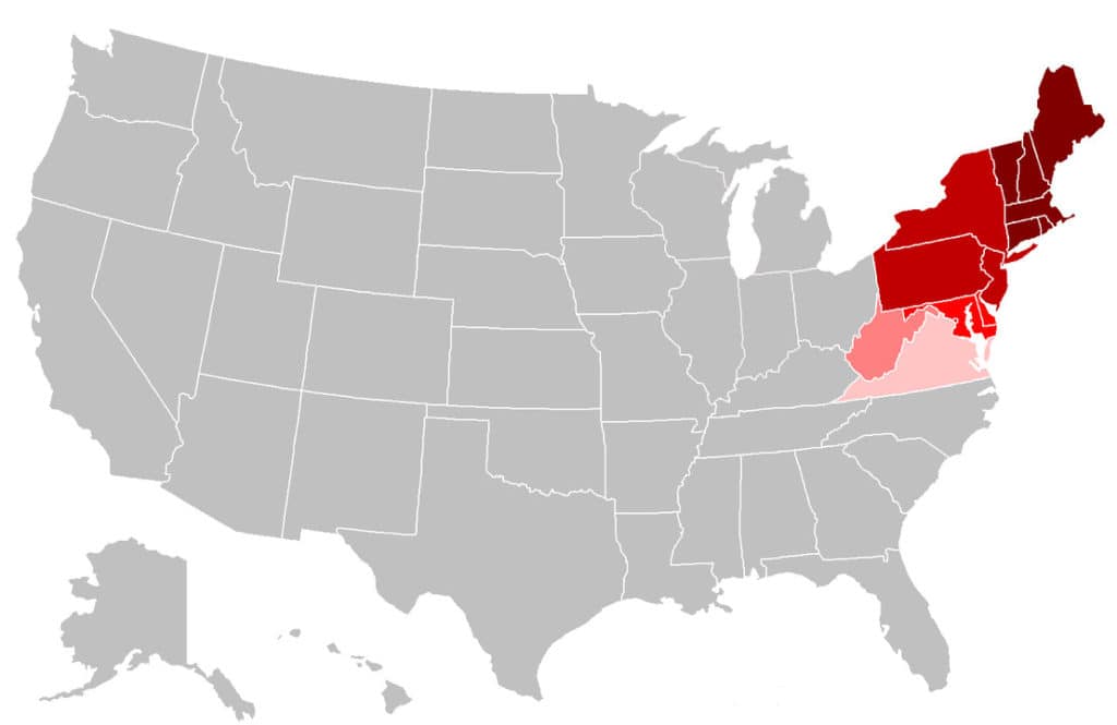 Map of the northeastern part of United States