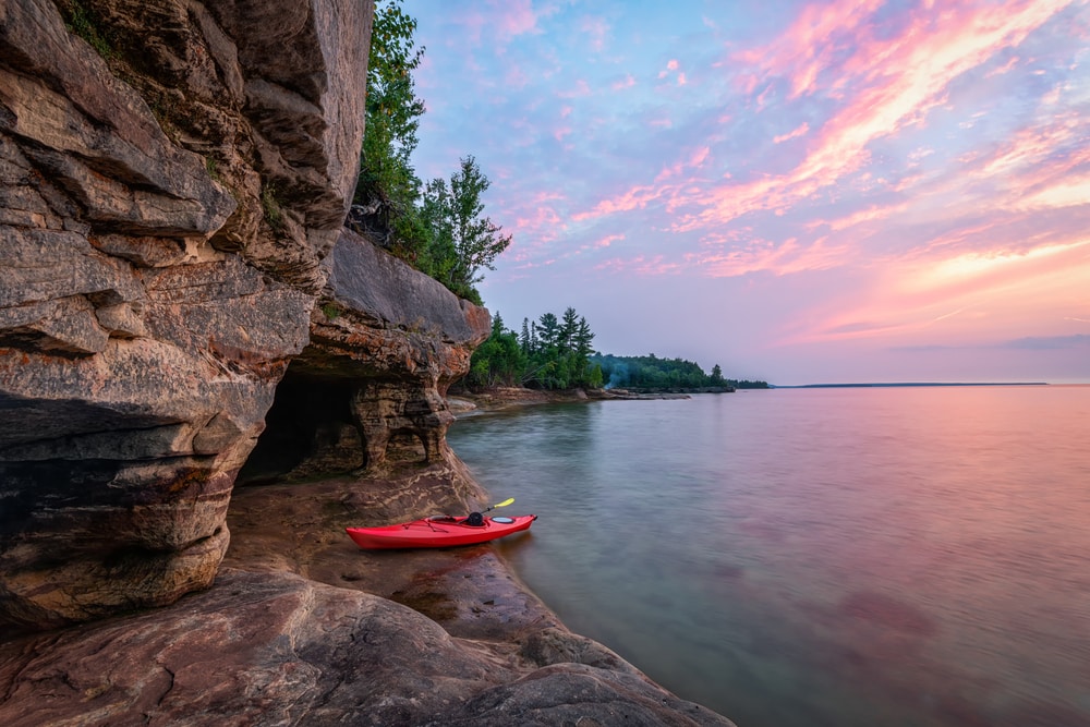 kayak boat in Lake Superior Michigan