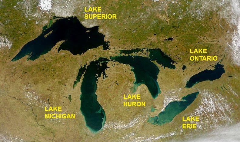 satellite image of the Great Lakes in Michigan