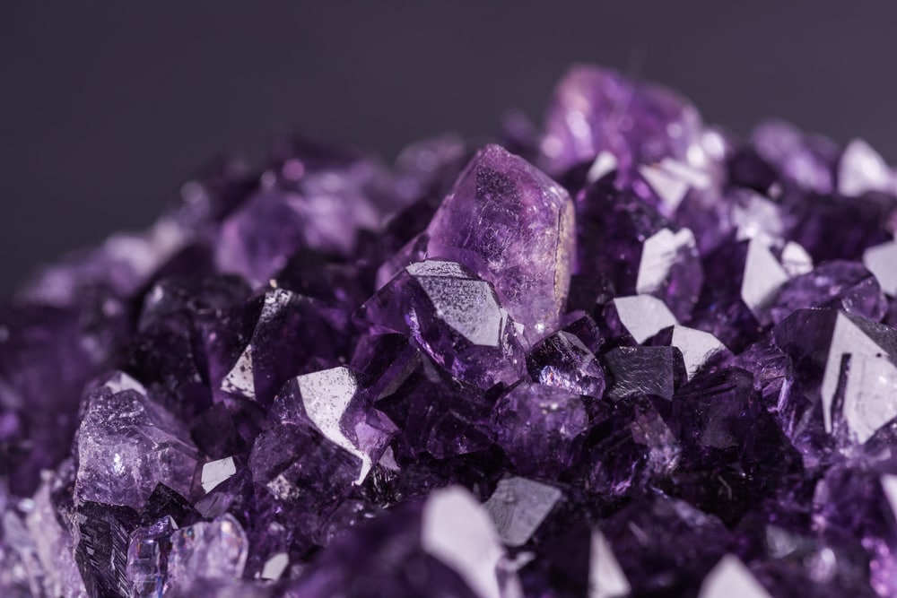 macro shot of one of the most popular types of gems, the amethyst