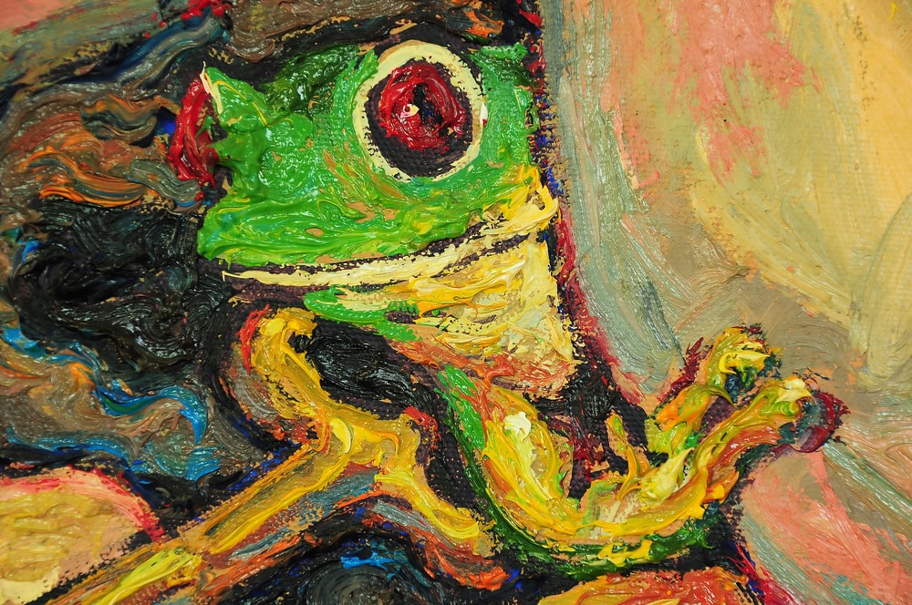 Painting of a frog in oil canvas