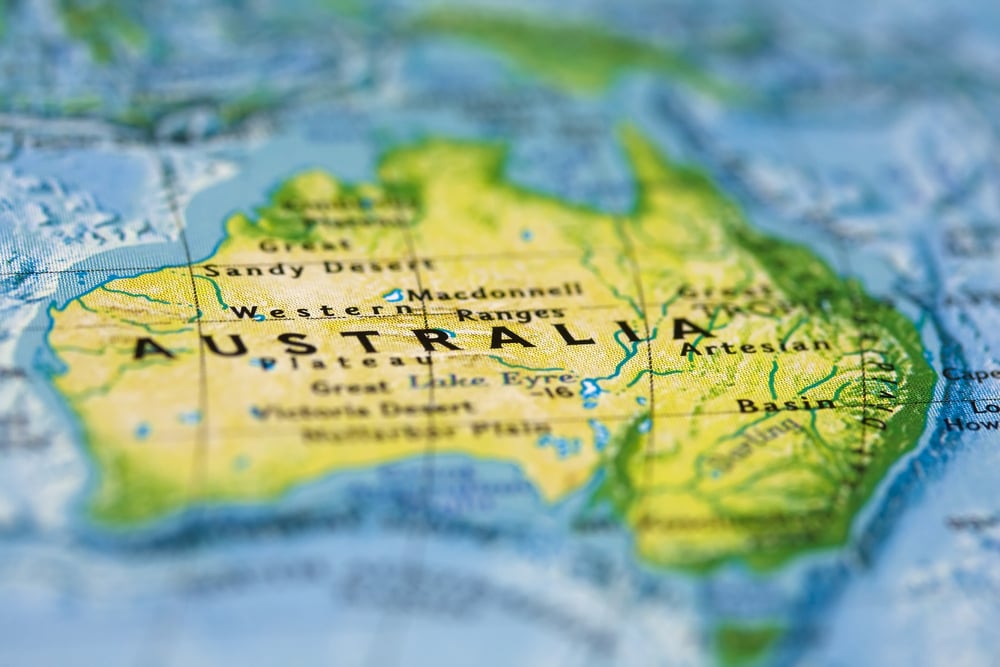 image of Australia on a world map