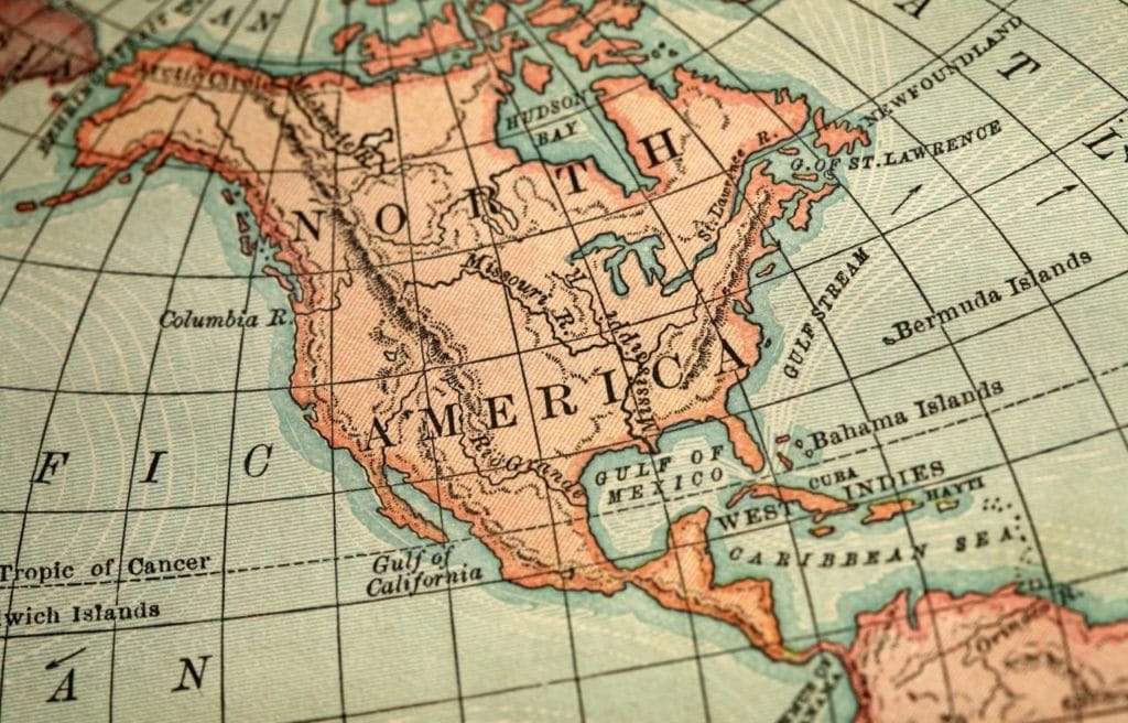 image of North America on the map