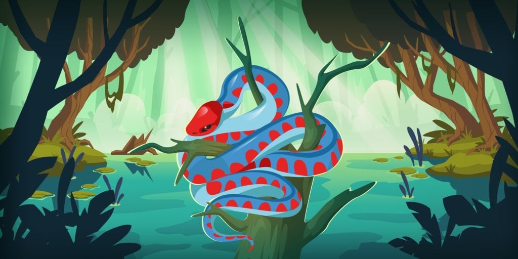 vector image of San Francisco garter snake on a swamp