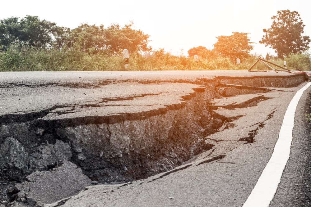 a road cracking due to subsidence 