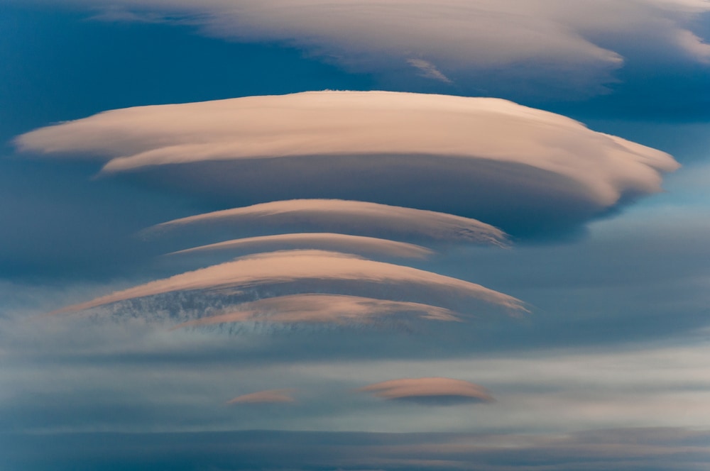 Lenticular clouds formed in the sky