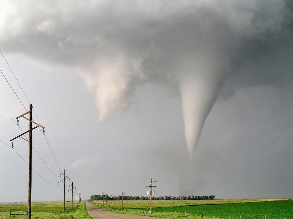 a multi-cortex tornado forming over a field