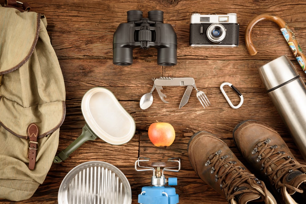image of camping essentials on a table