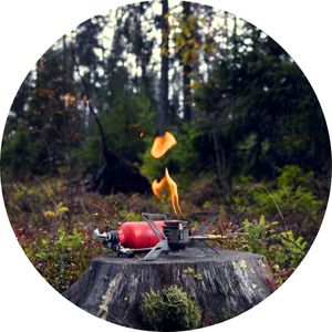 a liquid fuel stove in the forest