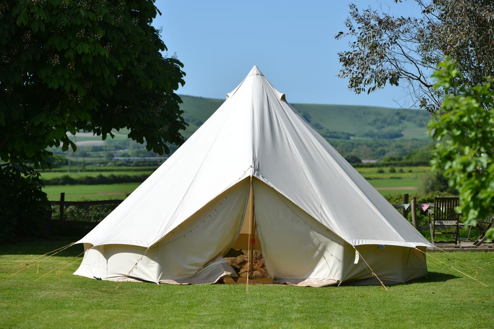 Tent set up in the fields