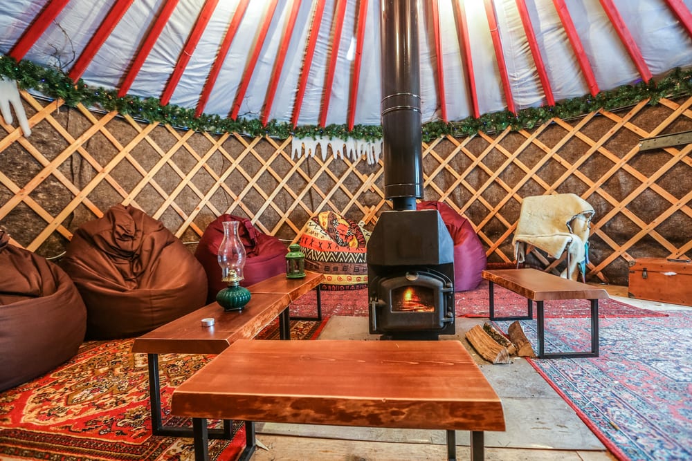 View inside a yurt