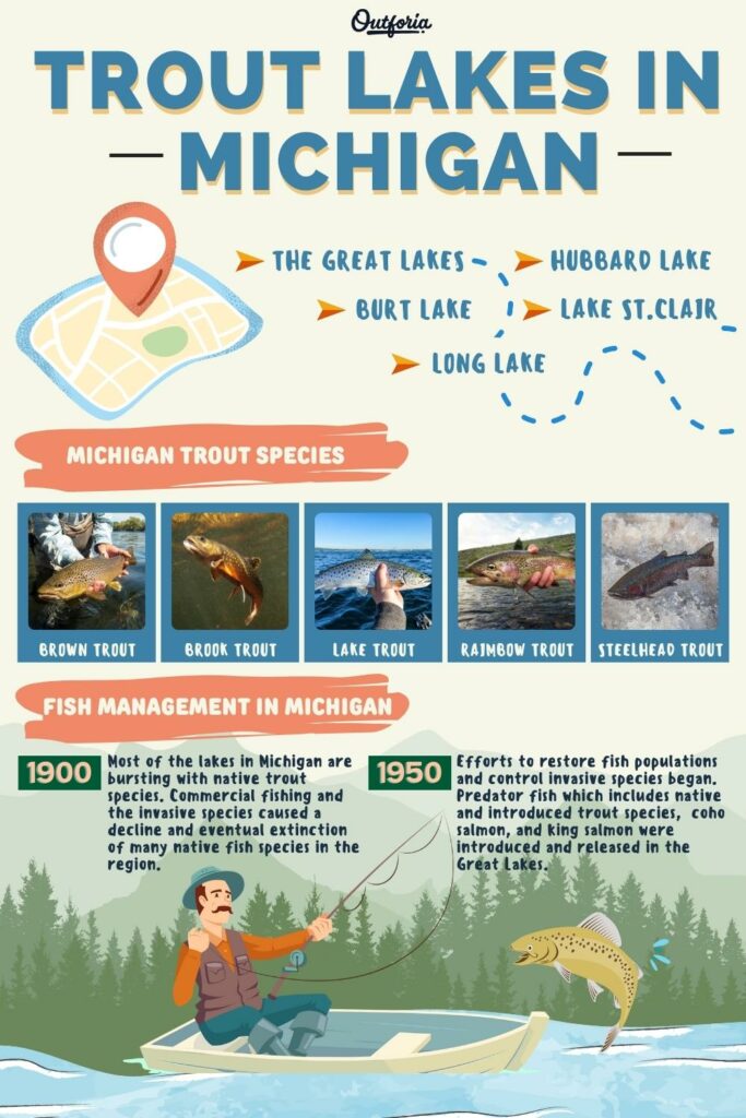 trout lakes in Michigan chart with the list of lakes and trout species 