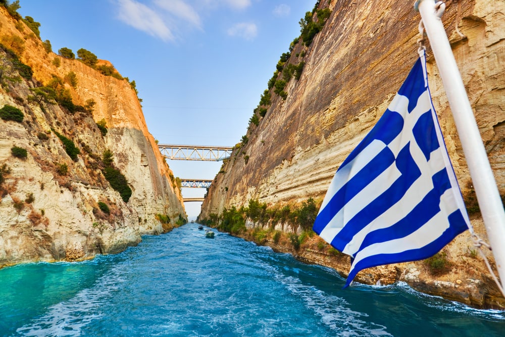 Ship on the waters of Corinth canal