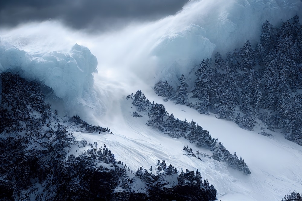 massive avalanche on a mountain
