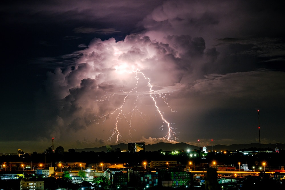 a lightning striking in rural areas