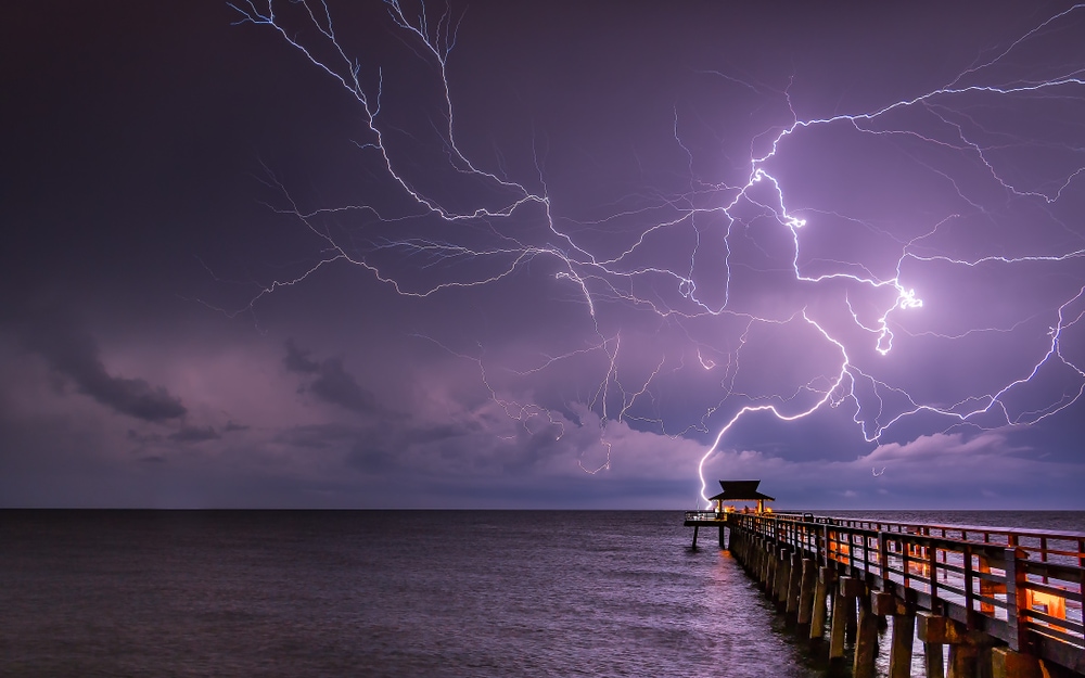 a lightning striking over the Gulf of Mexico in Florida
